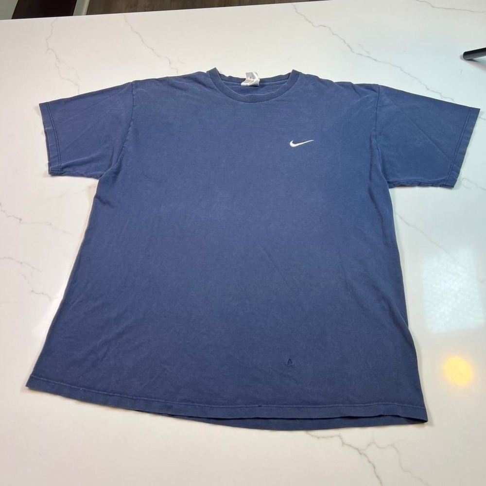 Nike Graphic Tee Mens Large Vintage 90s Faded Heavyweight Baggy Blue Swoosh